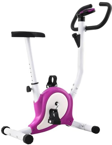 Teenpull motionscykel ergometer med remdrift, lila och vit, justerbar sadel, halkfria pedaler, LCD-display för tid, hastighet, kaloriförbrukning