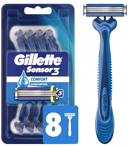 Gillette Sensor3 Comfort Disposable Razors for Men, 8 Count, Lubrastrip Glides Easily Over Your Skin