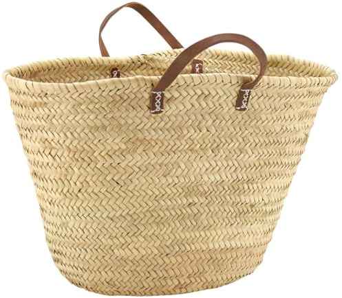 AUBRY GASPARD - Panier Cabas Palmier Naturel Poignée Cuir - Design Artisanal Léger pour Rangement Décoration ou Transport - 55 x 25 x 38 cm (Hauteur Anses 49 cm)