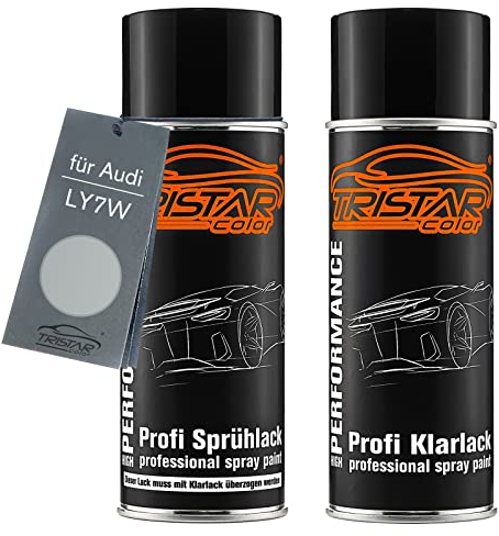 TRISTARcolor Autolack Spraydosen Set für Audi LY7W Silbersee Metallic/Argent Metallic Basislack Klarlack Sprühdose 400ml