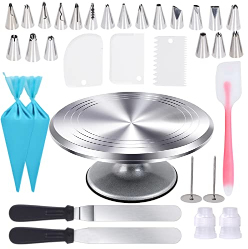 Uten Piatto Girevole per Torte in Alluminio, Set di Utensili Decorazioni Torte Pasticceria, Kit Pasticceria Professionale con Spatole e Ugelli, Per Fare Torte, Decorare Pasticcini