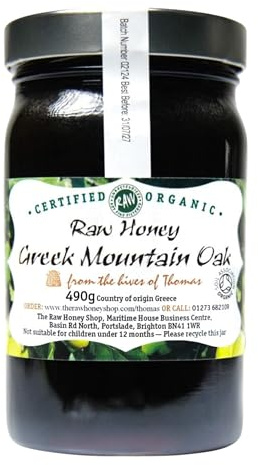 Thomas' Raw Greek Organic Mountain OAK HONEY, ACTIVE 20.5, 490g - Antibacterial Mountain HONEY, Thick & Unpasteurised, Single Origin - The Raw Honey Shop