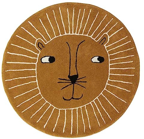 OYOY Mini Lion Rug - Runder Kinderzimmer Teppich Löwen Kopf - Kinder Spielteppich für Jungen und Mädchen - Durchmesser 95 cm aus einem Wolle Baumwolle Mix