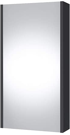 Planetmöbel Spiegelschrank Bad 40 cm, Badezimmerschrank, Aufbewahrungsschrank mit Tür und 2 Glasregalböden, 39,6 x 67,7 x 13,8 cm, Anthrazit matt