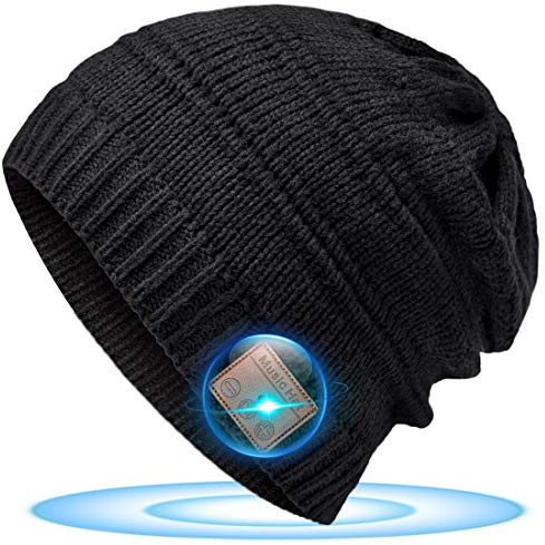 Regali Natale Originali Cappello Bluetooth - Idee Regalo Donna Uomo Beanie Bluetooth Musica Berretto, Idee Regali Natale Uomo/ Donna/Ragazza, Cappello Sportivo da Esterno Campeggio Sci, Nero, Medium