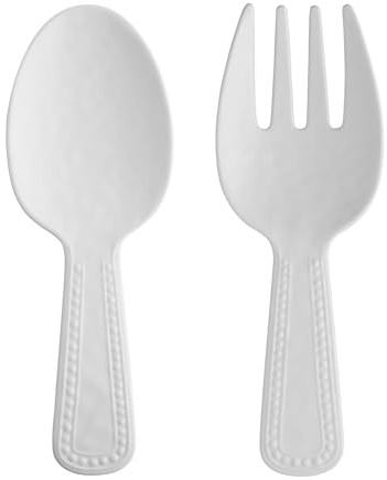 UP Pebble Melamine Salad Servers, Serving Utensil Set, Includes Serving Fork and Spoon for Tossing Salad, Pasta, White, 10.75 Inch, Set of 2