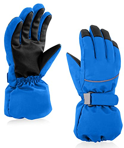 SEYUFN Gants Hiver Enfant Gant Ski pour Garçons Gants Chauds pour Filles avec Doublure en Polaire Mitaines Ski de Protection Imperméables Gant de Sport de 4 à 14 Ans (Bleu, M(7-10 Ans))