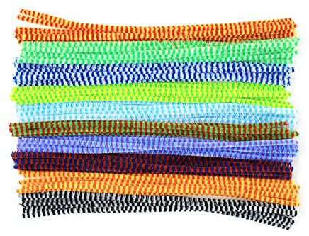 Bright Ideas Limpiapipas - Juego de 100 limpiadores de tuberías de chenilla a rayas de 30 cm x 6 mm, varios colores, para artes y manualidades, 10 combinaciones de rayas brillantes y coloridas para