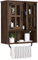 Rustown Wandschrank aus Holz mit Kreuz-Glastüren, Bauernhaus Wandschrank, Wohnzimmer, dunkles Walnuss