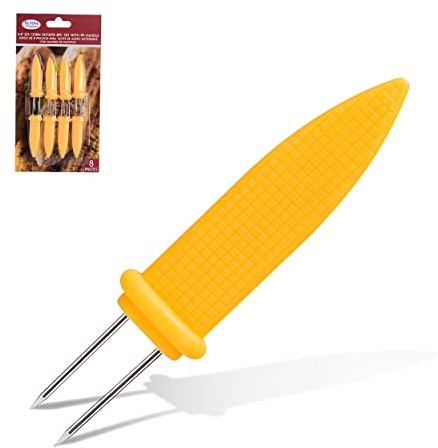 Alpine Cuisine Corn Skewers 8 Piece Set Stainless Steel with PP Handle, Corn Cob Holders - Cob BBQ Fork Skewers for Home Cooking Parties Camping,