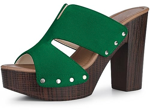 Perphy Platform Slip on Green Block High Heels Slides Sandals for Women 8 m US