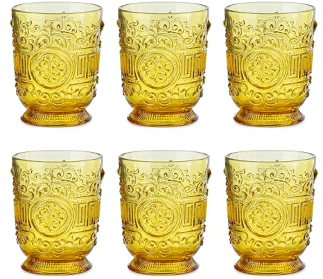 Sungmor Lot de 6 verres vintage à l'ancienne, couleur ambrée, verres Lowball, verres à whisky, verres à cocktail, verres à eau, verres à jus de 300 ml