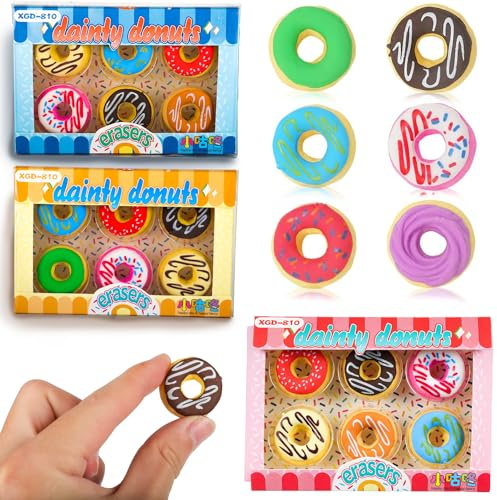 18 Stück Radiergummis, Mini Lebensmittel Radiergummis,Jigsaw Donut Bleistift Radiergummis, Spaß Dessert Designs, perfekt für Schulbedarf, Belohnungen.