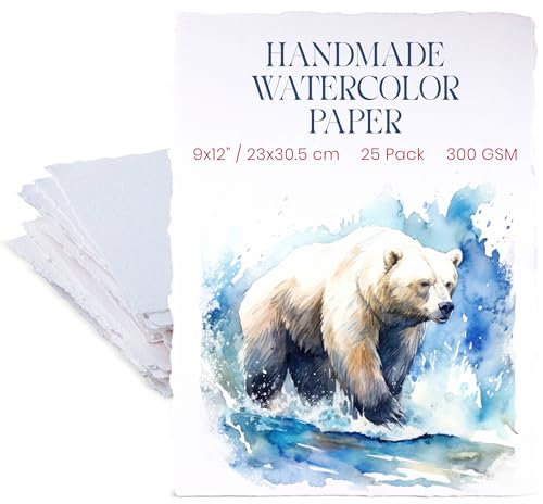 Wanderings Dickes Handgefertigtes Aquarellpapier Im A5-Format Mit Büttenrand, 15x21cm – 300 gsm – Hochwertiges, Kaltgepresstes, Strukturiertes Mixed-Media-Papier Recycelter Baumwolle – 25 Blattblätter