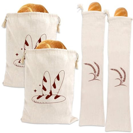 TopHomer Lot de 4 sacs à pain en lin naturel, 40 x 30 cm/67 x 15 cm, réutilisables, pour garder le pain frais, conservation des aliments, sacs en lin réutilisables