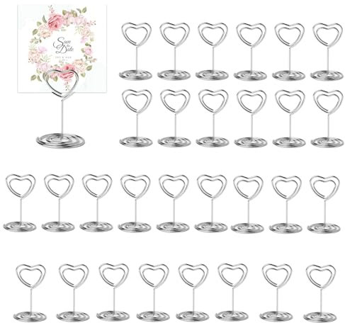 JRYGAC 30 Stück Silber Tischkartenhalter, Fotohalter Kartenständer, Menükartenhalter, Fotohalter mit Klammern, Memohalter, Tischkarten Halterung, für Hochzeiten, Bankette, Partys (Herzförmig)