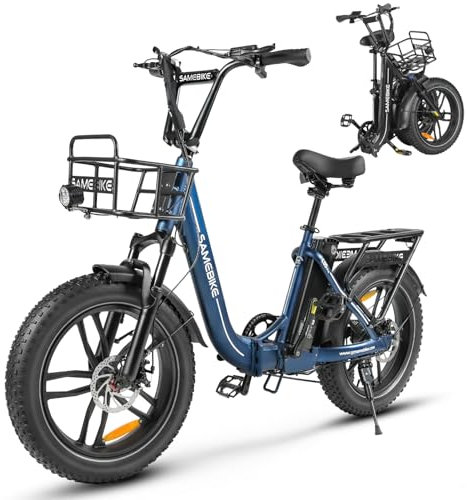 SAMEBIKE E Bike 20 Zoll Fat Reifen Klapp Elektrofahrrad 250W80NM 36V/13AH Batterie Citybike mit Farb-LCD-Display 7-Gang mit Gepäckträger mit Scheibenbremsen (tiefblau)