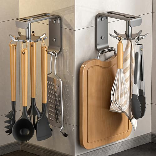 DEPAOTLUX 2 Pezzi Portautensili da Cucina,Rotante a 360° Portautensili Cucina con 8 Ganci,metallo Ganci per Utensili da Cucina per Cucina/Bagno/Guardaroba (Grigio)