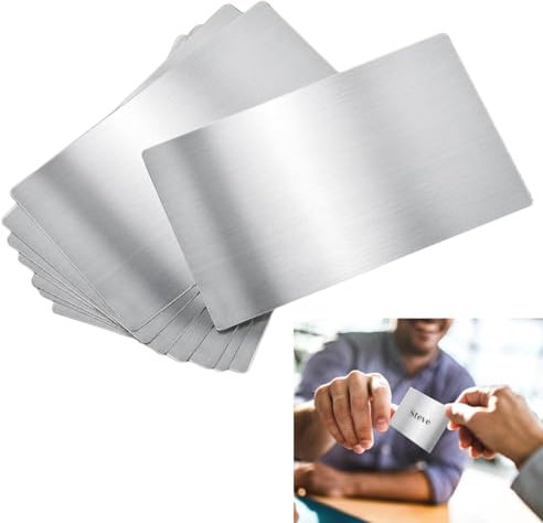 8 Stück Metall Visitenkarten, 8.5 X 5.5 cm Edelstahl Rohlinge Namenskarte, 1mm Dick Lasergravierte Visitenkarte, für Business, Office, Büro, Geschäft, Firmengründung, DIY Geschenkkarten (Silber)
