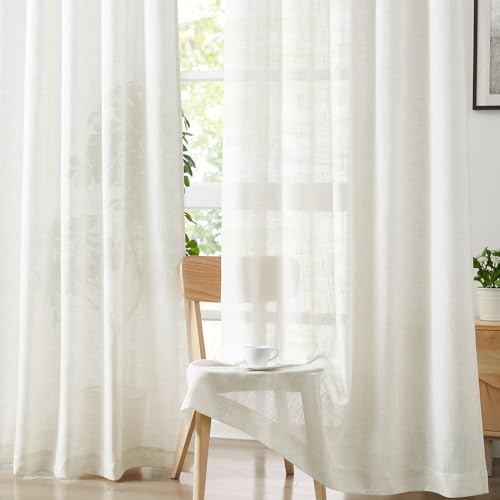 Treatmentex Visillos Salon Translúcidos y Cortinas Dormitorio, Cortinas Salon 2 Piezas 136x225cm, Textura Lino Natural Transparente con Ojales para Oficina​