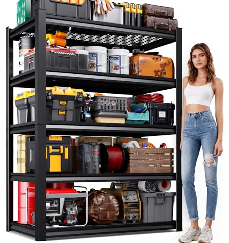 71H Garage Shelving-3000LBS 5 Tier Storage Shelves,Adjustable Heavy Duty Metal Shelving Unit and Storage Large Wire Rack,Utility Steel Shelf For Shop Warehouse Industrial Pantry Basement 71x35x16