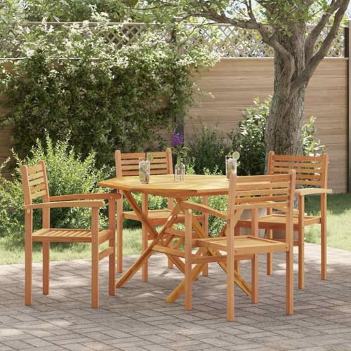 Teenpull Trädgård, stapelbara stolar, set om 4, 55,5 x 55,5 x 90 cm, teak massivt trä, brun, utrymmesbesparande, ergonomiska armstöd för terrass och balkong, väderbeständiga