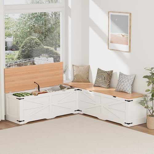 Lurinthal L Shape Storage Bench, Kitchen Breakfast Nook Bench, Farmhouse Corner Bench with Storage for Entryway, Dining Room, Kitchen
