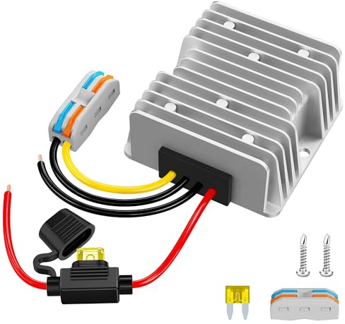 MICTUNING DC Voltage Regulator Buck Converter - DC 36V/48V Step Down to 12V 20A 240W, Fuse-Equipped Power Converter Module for Golf Carts, Scooters, RVs, Boats, and DIY Projects