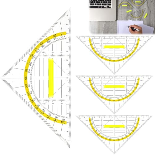 Set di 4 righelli triangolari multifunzionali con manico, set di 4 pezzi quadrati trasparenti con goniometro in plastica, triangoli da disegno per progettisti, architettori, ingegneri, strumenti per