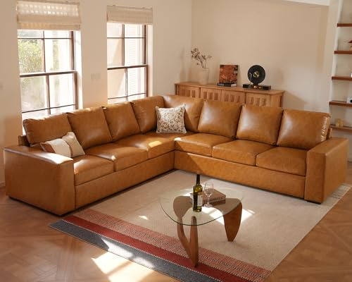 ELUCHANG 113 V-Shaped Modular Sectional Sofa Couch, Modern 7-Seat Premium Faux Leather Deep Seat Sofa with Corner, Removable Cover, Easy Assembly, Large Sofas & Couches for Living Room, Office, Brown