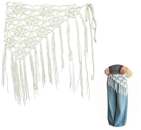 JK Home Echarpe Triangle à Frange avec Lacet | Ceinture de Taille au Crochet pour Cache Hanche pour Plage