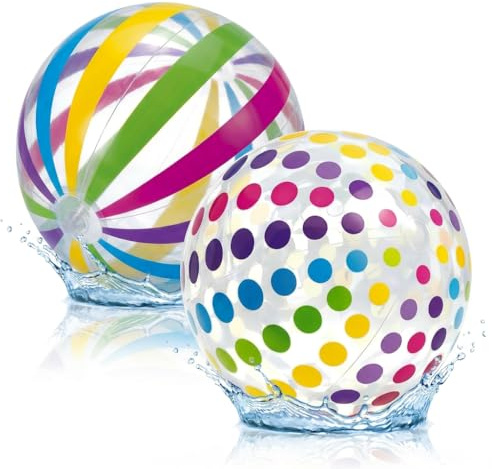 2 Pcs Beach Ball Inflatable 11 Inch Rainbow Beach Balls Small Water Ball with Colorful Polka Dots Transparent Blow Up Balls for for Adults Swimming Pool Games Summer Outdoor Activity Party Supplies