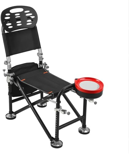 ohfruit Chaise de pêche pliable et robuste - Dossier inclinable, support de canne, plateau d'appât, capacité de 136 kg, siège de terrasse portable pour adultes - Noir