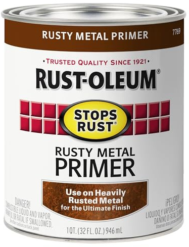 Rust-Oleum 7769502 Stops Rust Rusty Metal Primer Brush Paint, 1 Quart, Flat Brown