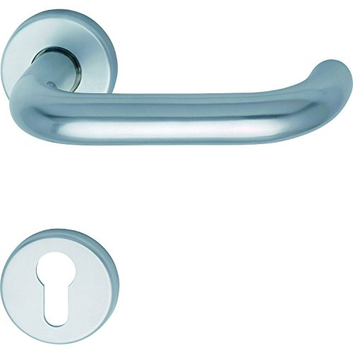 GRUNDMANN 102844 Silver 1754/D70M FH Handle Set on Rosette PZ for Fire Doors ÖNORM Door Fitting VK 8.5, Anodised Aluminium