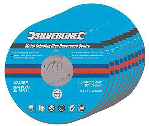 Silverline Tools 224514 - Discos de desbaste de centro hundido para metal, 10 pzas (115 x 6 x 22,2 mm)