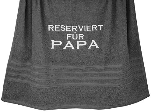 Lashuma London Duschtuch 70x140, Badetuch Grau - Anthrazit Bestickt mit Reserviert für Papa