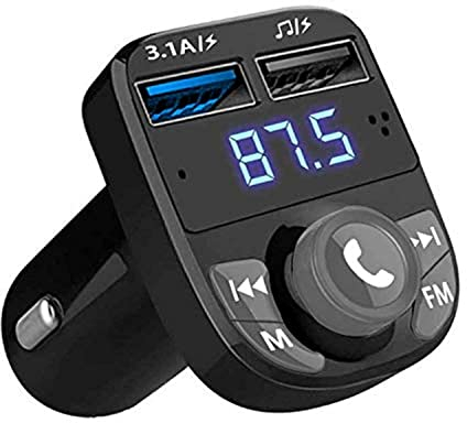 QUMOX Handsfree Call Car Charger,Wireless Bluetooth FM Transmitter Radio Receiver,Mp3 Audio Music Stereo Adapter,Dual USB Port Charger Compatible for All Smartphones