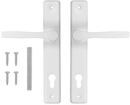 ADGO Poignée de Porte Ensemble de Poignées Gauche et Droite pour une Porte avec Insert, R=90mm, Rectangulaire, en Aluminium pour une Serrure étroite, Plaque d'acier Enduite de Poudre Galvanisée, Blanc