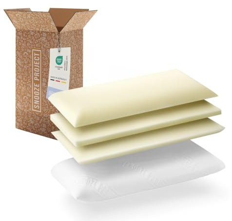 Snooze Project September Höhenverstellbares Seitenschläfer Kissen 69 x 35 x 12 cm - Allergiker geeignetes Memory-Foam Kissen - Bezug weiß und bei 60 Grad waschbar - für 80x40 Kissenbezug