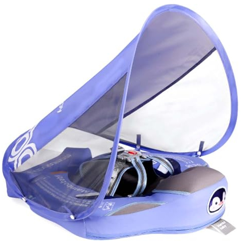 Baby Floats for Pool with Canopy Removable Sun Protection Canopy Mambobaby Float Non Inflatable Upgrade Add Tail Avoid Flip Waterproof Skin-Friendly Infant Swim Float 3-24 Months (Penguin)