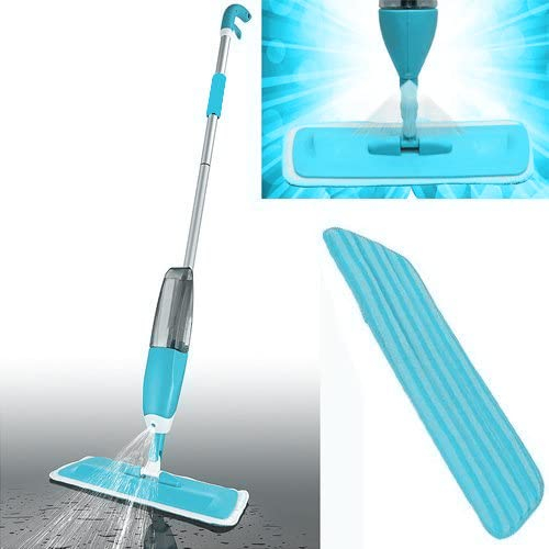Floor handheld Spray Mop Water Spraying Cleaner Flat Mop with Reusable Microfiber Pad Multi Mops with Refillable Bottle for Marble, Hardwood, Tile, Laminate, Ceramic Floors (Blue)