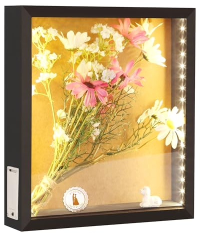 simpdecor Negro Marco de Caja de Sombra 28 x 30 cm Wine Cork Holder Vitrina con Luces Caja de Memoria para Recuerdos