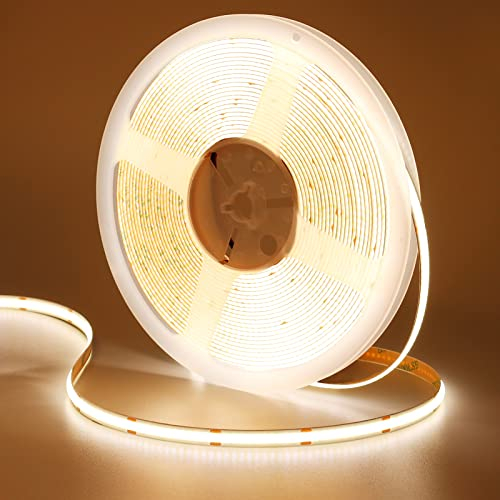 GOMING 24V 10M COB LED Strip Warmweiss 3000K LED Streifen Warmweiß 312LED/M LED Band Selbstklebend CRI 93+ Hohe Helligkeit 6300lm Nicht Wasserdicht IP20 für Heim Deko(Netzteil nicht Enthalten)