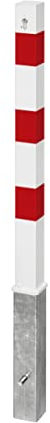 Absperrpfosten aus Stahl SPU 704 rot/weiß - herausnehmbar mit Bodenhülse, Zylinderschloss - Höhe ü. Flur: 900 mm, Vierkantpfosten: 70 x 70 mm - Signalwirkung durch rote Reflexfolie - wolk