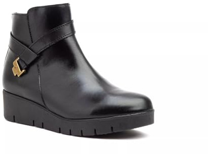 Genérico J6410 Botines de piel con cremallera, cuña y suela de goma antideslizante (Negro, 39)