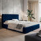 MOTIVENA Dalia Chesterfield Polsterbett 140x200 mit Bettkasten, Chesterfield Bett 140x200 mit Stauraum, Bett Kopfteil Samt, ohne Matratze, Bett Samt, Polsterbett 140x200 Blau Dunkelblau