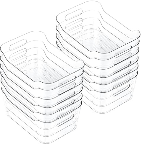 CiWiVOKi 12 Pack Clear Plastic Storage Bins, Acrylic Organizer and Containers with Handle for Pantry, Cabinet, Closet, Refrigerator, Freezer, Bathroom, Kitchen Under Sink Storage