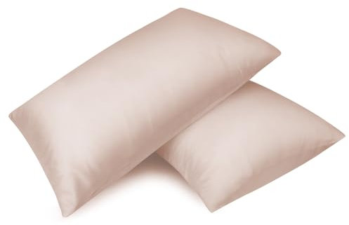 Fittia 2er-Set Satin Kissenbezug Premium Kopfkissenbezug Kissenhülle Haar- und Hautpflege Seidig mit Reißverschluss, Pfirsich Rosa, 50x70cm