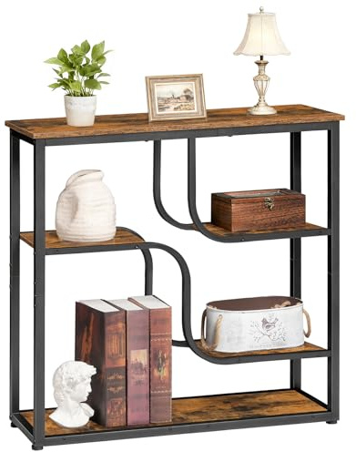 HOOBRO Mesa de Consola de 5 Niveles, Estilo Industrial, Diseño Estrecho, para Entrada, Sala de Estar, Pasillo, Marco de Acero Resistente con Acabado en Veta de Madera, Marrón Rústico y Negro EBF69XG01